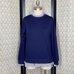 Olivia Warren Navy Blue & White Ruffle Shirt